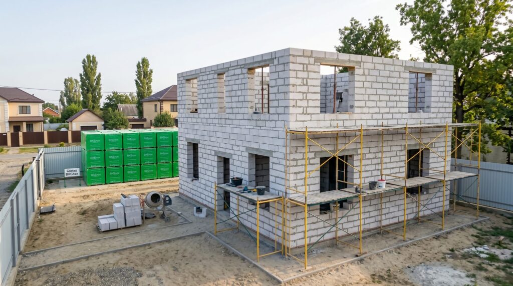 Строительство частного дома из газобетона ВКБлок, 625×300×250 мм